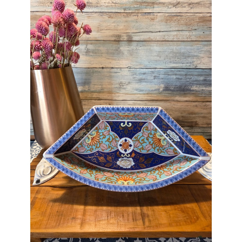 Vintage Asian Inspired Porcelain Divided Serving Dish Set Oriental Floral Design